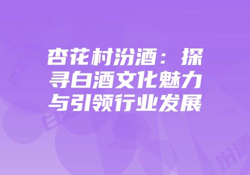 杏花村汾酒：探寻白酒文化魅力与引领行业发展